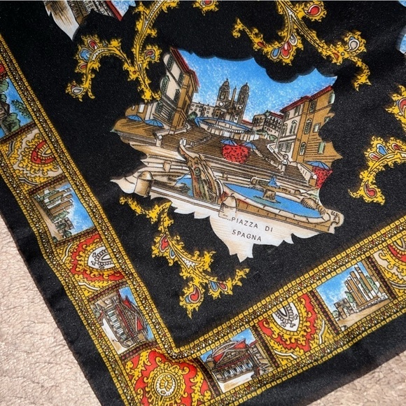 Vintage PIAZZA PIETRO St Peters Square Blue and Gold ROME Scarf Made in ITALY - Picture 4 of 13